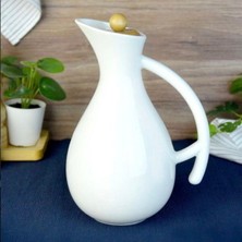 Özbience Bambu Kapaklı Beyaz Porselen Yağlık 1 Litre, Şık ve Kullanışlı Tasarım