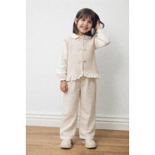 Aydede Kids Kız Çocuk Müslin Alt Üst Takım Yelekli Dantelli Fiyonk Detaylı %100 Pamuk