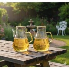 Özbience Şeffaf Gold Borosilikat Cam Yağdanlık 900 Ml, Ölçü Göstergeli, Şık Tasarım