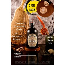Özbience 750ML Ahşap Stantlı Vintage Siyah Cam Zeytinyağı Şişesi