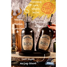 Özbience 750ML Siyah Ahşap Stantlı Zeytinyağı ve Ayçiçek Yağı Şişesi Seti