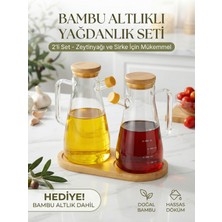 Özbience 2'li Vakumlu Bambu Kapaklı Borosilikat Yağlık Seti 900 ml