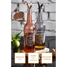 Özbience Büyük Boy 2'li Cam Yağlık ve Sosluk Seti, Rose Gold ve Füme Tasarım