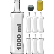 Özbience 6'lı Set 1000 ml Şeffaf Piramit Kapağı ve Kapüşonlu Cam Şişe