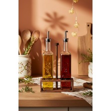 Özbience 2'li Ahşap Tutmalı Cam Yağdanlık ve Sirkelik Seti, 500ML