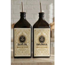 Özbience 2'li Cam Yağ Şişesi Seti, Vintage Tarz, 500 Ml, Ayçiçek ve Zeytinyağı Için