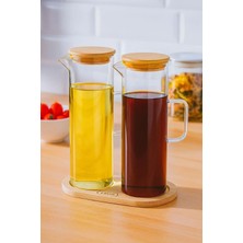 Özbience Bambu Altlıklı 2'li Cam Yağlık ve Sirkelik Seti 400ML, Şık ve Kullanışlı