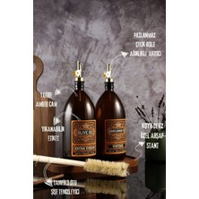 Özbience 1 Litre Vintage Luxe Ahşap Stantlı Zeytinyağı ve Ayçiçek Yağı, Fırçalı Temizleyici