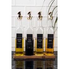 Özbience 4'lü Cam Yağdanlık Seti, Ahşap Stant, Gold Kilit, 500 ml
