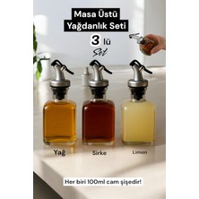 Özbience 3'lü Cam Yağdanlık Seti, Sirke ve Limonluk, 125 Ml, Şık Tasarım