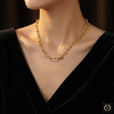 CM Jewelry Vıp Seri 316L Çelik 14K Gold Renk Işıltılı Geçme Zincir Kolye (Kararmaz Garantili)