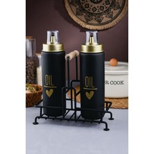 Özbience Siyah Sızdırmaz Cam Yağlık Takımı ve Metal Altlıklı Yağdanlık Seti