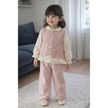 Aydede Kids Kız Çocuk Müslin Alt Üst Takım Yelekli Dantelli Fiyonk Detaylı %100 Pamuk
