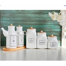 Özbience 6 Parça Bambu Porselen Yağdanlık ve Kavanoz Seti