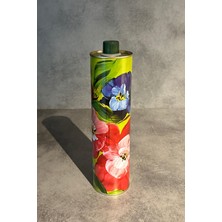 Özbience Şık Metal Silindir Zeytinyağı Tenekesi, 750 ml Kapaklı, Çiçek Desenli