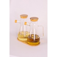 Özbience Vakumlu Kapaklı Borosilikat Cam Yağlık ve Sirkelik Seti, Bambu Altlıkli, 3'lü