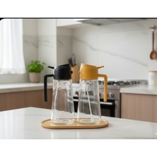 Özbience 3 Parça 650 ml Bambu Oval Tepsi, Cam Yağdanlık ve Sprey Seti