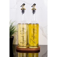 Özbience 2'li 750 ml Ahşap Standlı Cam Yağlık Seti, Gold Tıpalı, Şık ve Kullanışlı