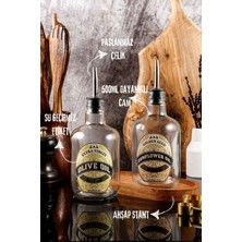 Özbience 500ML Şeffaf Ahşap Stantlı Zeytinyağı ve Ayçiçek Yağı Şişesi