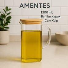 Özbience Bambu Kapaklı 1500 ml Vakumlu Borosilikat Cam Yağlık ve Sirkelik
