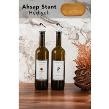 Özbience 750 ml 2'li Retro Ahşap Standli Zeytinyağı ve Ayçiçek Yağı Seti
