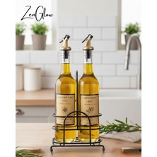 Özbience Şık 2'li Gold Demir Standlı Cam Yağlık ve Yağdanlık Seti (750 Ml)