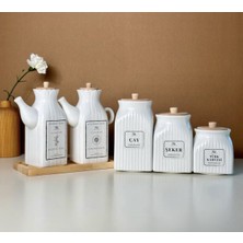 Özbience 2’li 6 Parça Kare Porselen Yağdanlık ve 3’lü Türk Kahvesi Kavanoz Seti