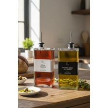 Özbience 2'li Kare Cam Yağdanlık ve Sirkelik Seti, 4 Etiket Hediye