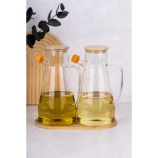 Özbience 2'li Bambu Kapaklı ve Standlı Borosilikat Cam Yağlık Sirkelik Seti 900 ml