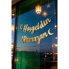 Özbience Hoşgeldin Ramazan Kaligrafi Gold Banner Afişi, Şık ve Zarif Dekorasyon