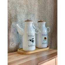 Özbience Bambu Standlı 2'li Porselen 1000ML Yağdanlık Seti, Şık ve Işlevsel Tarz