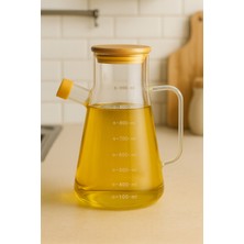 Özbience Borosilikat Cam Yağlık 900 Ml, Bambu Kapaklı, Sağlıklı ve Şık Tasarım