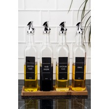 Özbience 4'lü Cam Yağdanlık Seti, Ahşap Stand, 500 Ml, Gri Kilitli, Çok Amaçlı