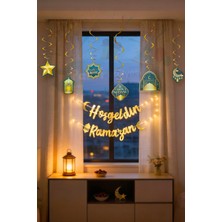 Özbience Renkli LED Işık ve Ramazan Hoşgeldin Yazılı 6'lı Tavan Süsü Seti