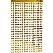 Özbience Işıltılı Yıldızlı Altın Sarısı Fon Perde, Bayram Dekorasyonu