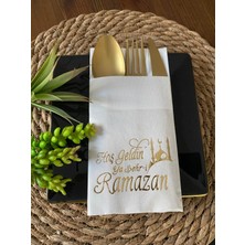 Özbience Gold Yaldızlı Beyaz Ramazan Temalı Peçete 12'li 40X40 cm
