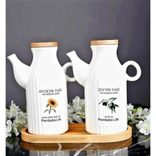 Özbience 2'li Ahşap Standlı Porselen Yağlık ve Sirkelik Seti, 1000ML