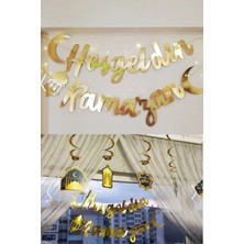 Özbience Ramazan Gold Banner Seti, 5'li Tavan Süsü, Dekoratif ve Şık Tasarım