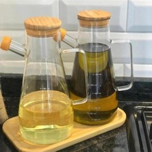 Özbience 2 Adet Borosilikat Cam Yağlık ve Sirkelik, Bambu Tabaklı, 900ML