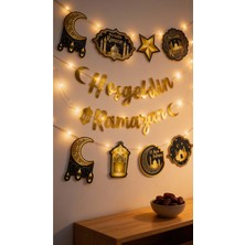 Özbience Renkli Ramazan Dekoratif Banner ve Yazı Seti ile LED Işıklı Süsleme