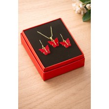 Makay Kelebek Polyester Kutulu Kolye Set