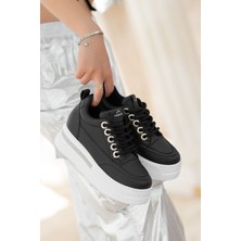 Kyops Lulu Siyah Cilt Beyaz Tabanlı Bağcıklı Spor Ayakkabı - Lisinya