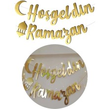 Özbience Altın Renkli Ramazan Bayramı Yazılı Kaligrafi Banner 200X30CM Ipli Süs