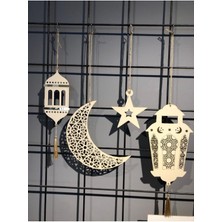 Özbience Elitbaskı Ahşap Ramazan Kandil Süsleme Seti, 4 Parça, Şık ve Renkli