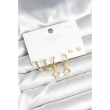 Kyops Pirinç Gold Renk 925 Ayar Gümüş Çivili Kadın Küpe Seti - Lisinya