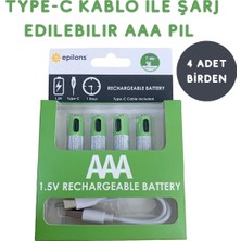 Kyops USB Type-C ile Şarjolabilen 4 Adet Aaa 1.5V Lityum Şarjlı Kalem Pil 750 Mah Uzun Ömürlü ( Lisinya )