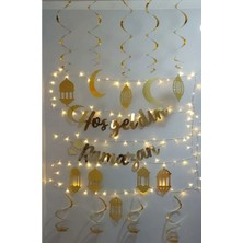 Özbience 10'lu Tavan Süs ve Ramazan Ayı Hoşgeldin Banner ile LED Işık Seti