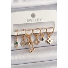 Kyops Pirinç Gold Renk Çoklu Figür Kadın Küpe Seti - Lisinya