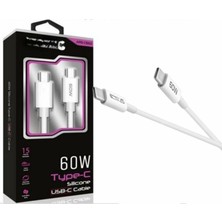 Kyops 60W Usb-C Type-C Silikon Şarj Kablosu Hızlı Şarj, Dayanıklı ve Esnek Tasarım, Tüm Usb-C Cihazlarla Uyumlu ( Lisinya )