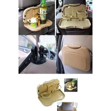 Kyops Araç Içi Koltuk Arkası Katlanabilir Bardak Tutuculu Bej Tepsi ( Lisinya )